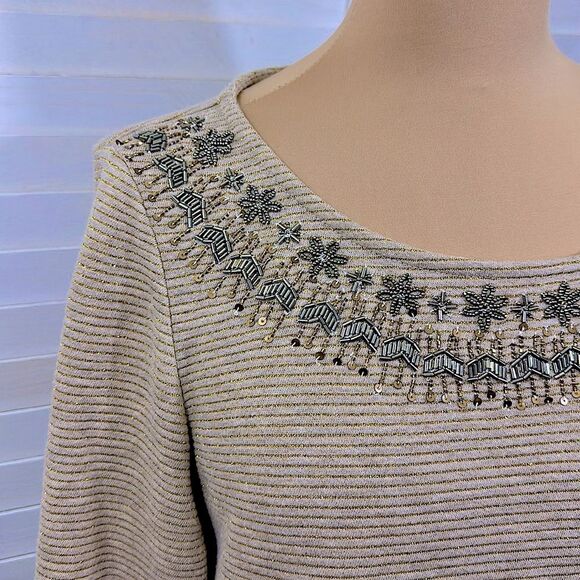 Talbots Tunic Size Medium Embellished Beige NWOT - Picture 5 of 13